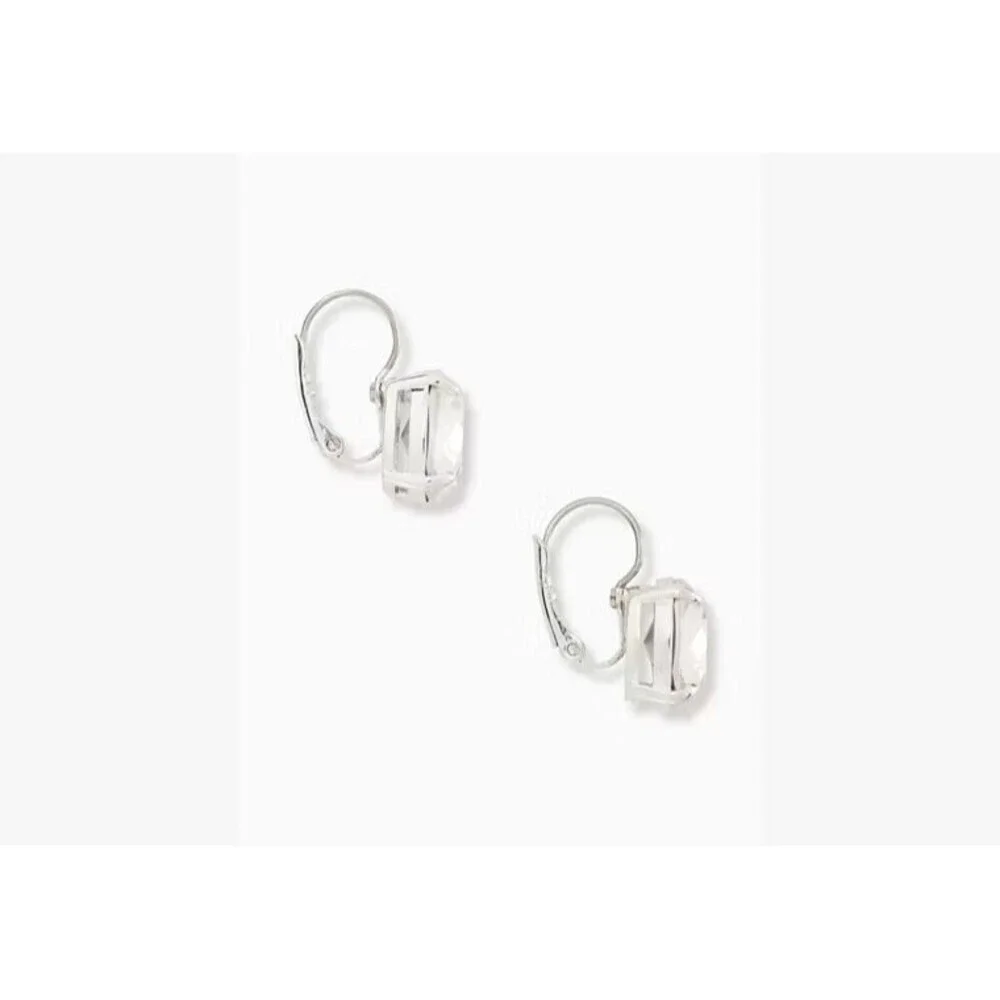 Kate Spade New York Earrings Small Square Leverback Clear Silver Drop Earrings